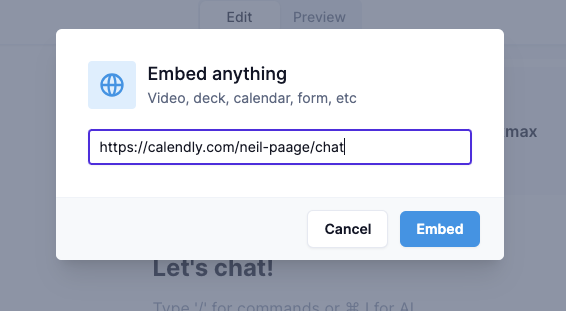 embed modal