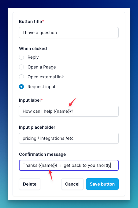 personalize next steps fields